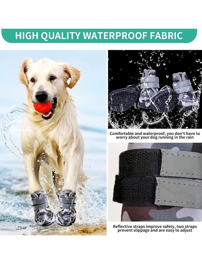 أحذية كلاب مقاومة للماء وغير قابلة للانزلاق، 4 قطع بحجم متوسط، شرائط عاكسة، أسود يحاكي نعل الأوكسي، مثالية للجري والمشي (M، تمويه) - Image 2